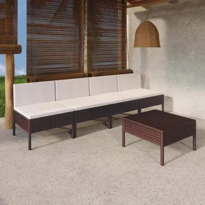 Produktbild von 5-tlg. Garten-Lounge-Set mit Auflagen Poly Rattan Braun , Gartenmöbel-Sets Design 2024