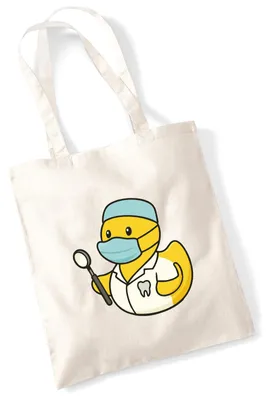 Produktbild von Huuraa Jutebeutel Quietscheente Zahnmedizin Comic Gummiente 10 Liter Natural Baumwolle Tasche Geschenkidee