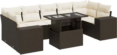 Produktbild von 8-tlg. Garten-Sofagarnitur mit Kissen Braun Poly Rattan