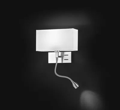 Image de Applique Murale En Métal Chrome Brossé Série 10S45882 Avec Abat-Jour En Tissu Blanc, Éclairage E14 Et Led Intégrée, Orientation Droite - Perenz