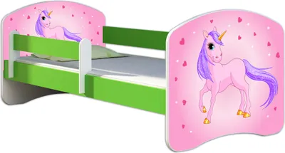 Produktbild von ACMA Jugendbett Kinderbett Junior-Bett Komplett-Set mit Matratze Lattenrost und Rausfallschutz Grün 17 Pony 180x80