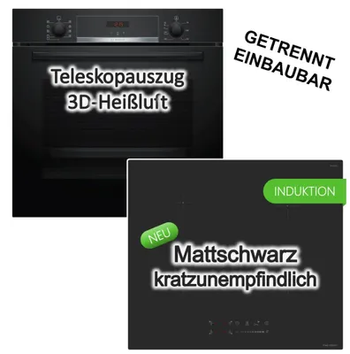 Produktbild von HERDSET BOSCH Einbaubackofen Hydrolyse 3D Heißluft + KEENBERK Premium mattes Induktionskochfeld Booster Touch-Slider