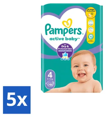 Imagen del producto de 5 pañales Pampers Active Baby, talla 4, para bebés de 9 a 14 kg - Paquete económico - 5 unidades