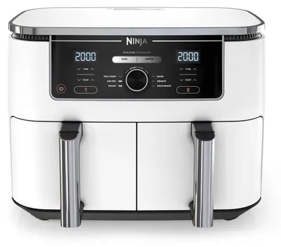 Zdjęcie produktu dla SharkNinja Ninja AF400EU, frytownica na gorące powietrze, 9,5 l, podwójna, biała, sterowanie obrotowe, dotykowe, wolnostojąca