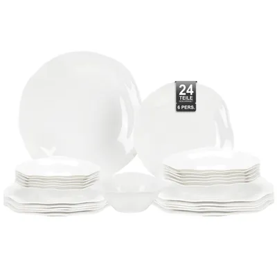Produktbild von Geschirrset 6 Personen, 24-teilig Tafelservice Porzellan Geschirr Set je 6 Speiseteller Dessertteller Müslischalen Salatschüssel Kombiservice LB-24S01
