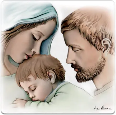 Produktbild von Gemälde der Heiligen Familie auf Holz | Größe: 12x12 cm | Artikelnummer: ES0517563