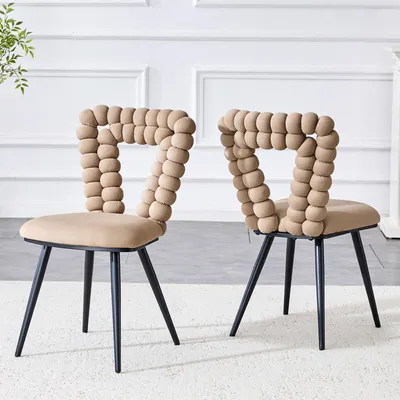 Image de MODFU, ensemble de 2 chaises de salle à manger, chaise de cuisine en velours, fauteuil relax avec dossier en forme de triangle et pieds en métal. Idéal pour la salle à manger, style "chameau"