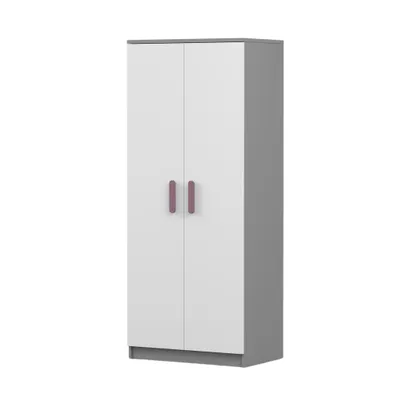 Produktbild von Drehtürenschrank JONAS 06 – Kinderschrank 80 cm Grau/Weiß mit erika Griffen