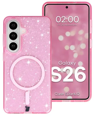 Produktbild von Glitzer Hülle mit Magnetring für Galaxy S26, Bizon Case SparklO, Transparent-Rosa mit Glitzer