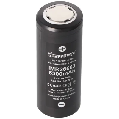 Produktbild von IMR 26650 Li-Ion Akku 5500mAh 3,6V - 3,7V  15A konstant Abmessungen 66,5 x 26,3 mm