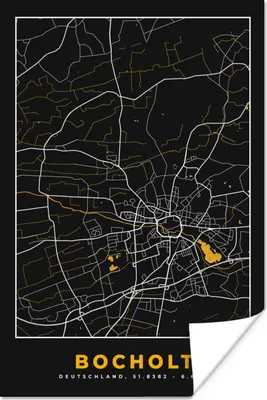 Produktbild von MuchoWow® Poster Gold - Deutschland - Karte - Stadtplan - Bocholt 120x180 cm - Kunstposter
