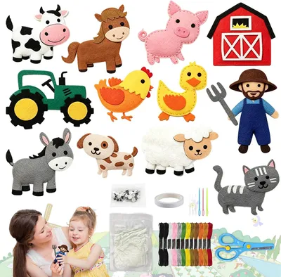 Productafbeelding van Naaiset van vilt voor kinderen, 12 stuks, doe-het-zelf dierennaaiset voor beginners, set voor kinderen vanaf 6 jaar, knutselset voor en beginners