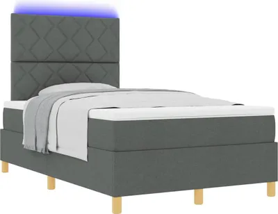 Imagen del producto de Cama con somier y colchón LED, color gris oscuro, 120 x 200 cm, tapizada en tela