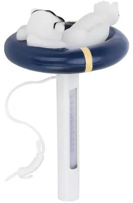 Imagen del producto de Termómetro para piscinas - Medidor de temperatura - Para medir la temperatura del agua - Estilo de piscina soleado - 21 cm - Amarillo