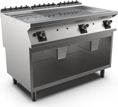 Zdjęcie produktu dla Płyta grillowa gazowa Mareno M1-700 z płytą chromowaną (2/3 gładką i 1/3 żebrowaną), 120 cm