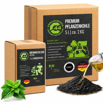 Produktbild von Pflanzenkohle Garten & Terra Preta Set – 5L Biochar EBC-e - mit 1L Brennnesselsud zur Aktivierung für hocheffektive Schwarzerde C44-Zittau