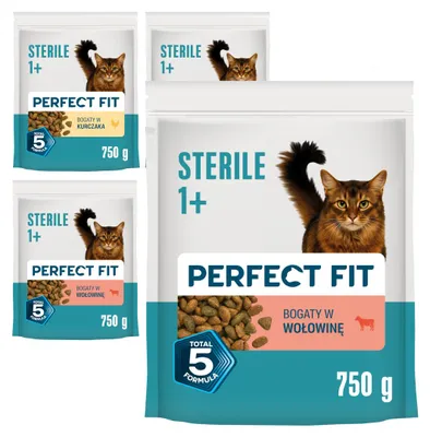 Zdjęcie produktu dla Perfect Fit Sterile 1+ 4x750g Sucha Karma Dla Kotów Sterylizowanych z Kurczakiem i Wołowiną