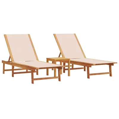Productafbeelding van vidaXL Zonnebedden, 2 stuks, met tafel, crème kleur, massief acaciahout, Textilene stof