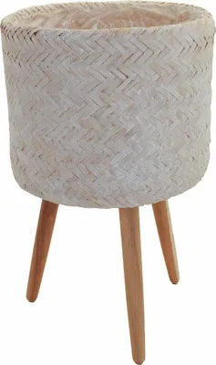 Produktbild von Blumentopf aus Bambus mitHolzfüßen Ø 35 cm x 30 cm/55 cm Weiß, foliert