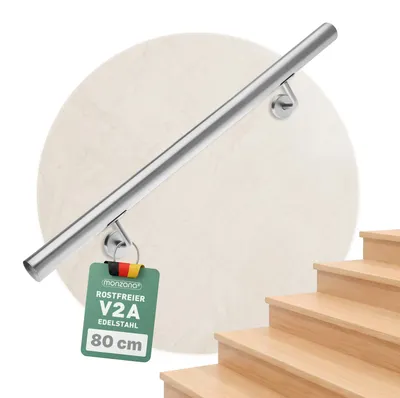 Produktbild von MONZANA® Edelstahl Handlauf V2A Geländer Treppengeländer 80 cm Wandhandlauf Wandhalterung Innen & Außen