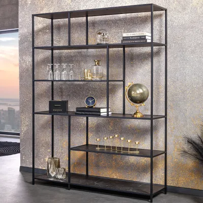 Produktbild von riess-ambiente Modernes Bücherregal SLIM LINE 185x135cm anthrazit schwarz Marmor-Design Metall Standregal Regal Dekoregal