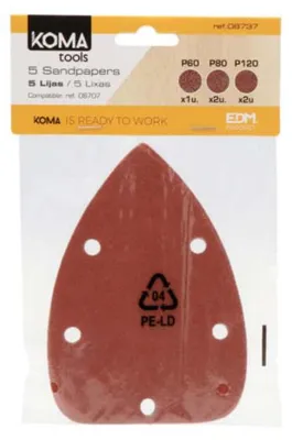 Immagine prodotto di 5 carte abrasive KOMA - per levigatrici triangolari 08707 - 08737