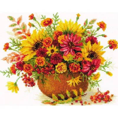 Productafbeelding van Riolis kruisstikset "Herfstbloemen", telpatroon, 30x24 cm