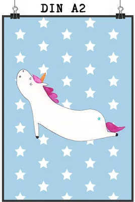 Produktbild von Mr. & Mrs. Panda Bild Einhorn Yoga DIN A2 - Blau Pastell - Geschenk, Lustig, wanddeko, Yogamatte, Plakat, Unicorn, Entspannung, drucke, Wanddekoration, Wandbild, Sport
