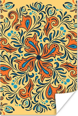 Produktbild von MuchoWow® Poster Blume - Blätter - Orange - Blau 80x120 cm - Papierdruck