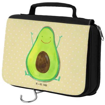 Produktbild von Mr. & Mrs. Panda Kosmetiktasche Avocado Glücklich - Gelb Pastell - Geschenk, kulturtäschchen, Kulturbeutel, Freude, Chaos, Kulturtasche, Necessaire, Frucht, Waschbeutel