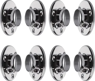 A grid of eight identical chrome closet rod holders.
