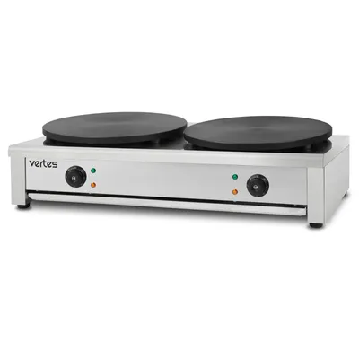 Image de VERTES Crêpière double Crêpière électrique en acier inoxydable avec 2 plaques de 40 cm 2x 3000 W, température réglable en continu de 50 à 300 °C