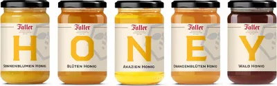 Obrázok produktu pre Med od výrobcu gurmánov zo Schwarzwaldu Faller, darčeková sada HONEY 5 x 380 gramov