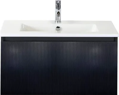 Produktbild von Sanox Badmöbel-Set Frozen 3D BxHxT 81 x 42 x 46 cm Frontfarbe schwarz mit Waschtisch Keramik weiß 75740032