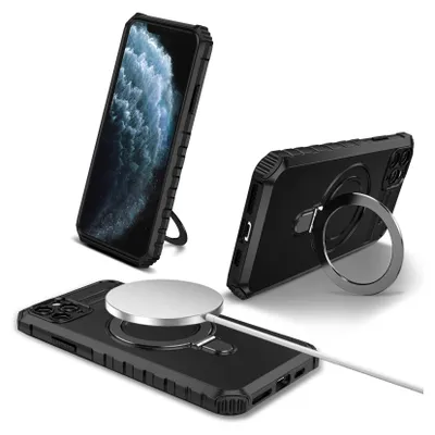 Obrázek produktu pro Pouzdro pro iPhone 11 Pro magnetické s MagSafe, držák prstenu, stojánek, dvouvrstvé ochranné pouzdro černé