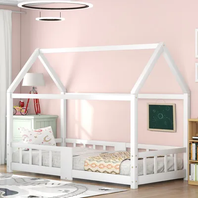 Image de MODFU Lit enfant 90 x 200 cm - Lit maison avec tableau - Sans matelas - Blanc