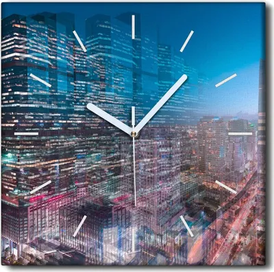 Produktbild von Coloray Uhr auf Leinwand 30x30 cm Wand Uhr Dekoration Wohnzimmer Segeltuch weiße Zeiger -Stadt Abstraktion.