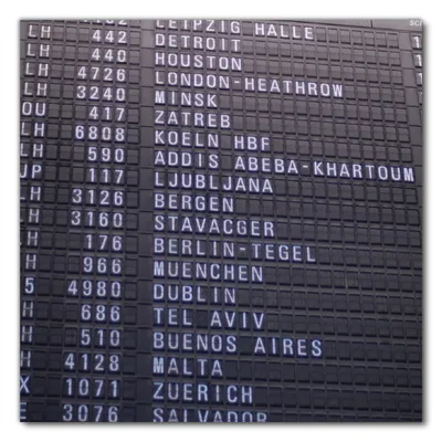 Produktbild von Wallario selbstklebende Möbelfolie/ Tischdecke für Innen und Außen, Größe: 80 x 80 cm - Flughafen Abflugtafel