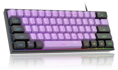 Produktbild von 60% Gaming Tastatur kabelgebunden RGB, 61 Tasten Membran Keyboard mit FN Funktion & Anti-Ghosting, kompakte USB Tastatur Schwarz-Lila
