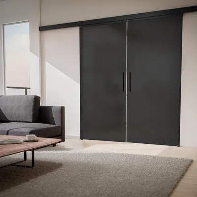 Produktbild von inova Doppelflügelige Glasschiebetür 1800 x 2035 mm, Satiniertes Glas, Komplettset mit Stabgriff, Softclose beidseitig