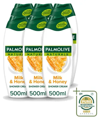 Productafbeelding van 6 x Palmolive Naturals Douchecrème Melk & Honing, 500 ml - Voorraadverpakking - 6 stuks