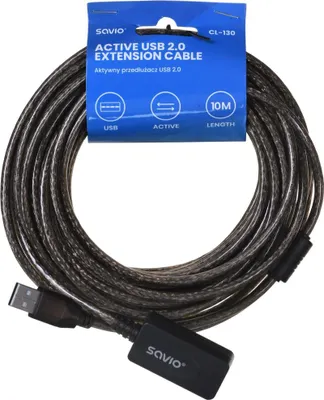 Produktbild von Savio cl-130 usb active port extension 10m usb 2.0-a male usb 2.0-a female black