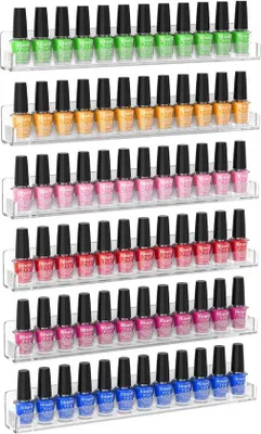 Produktbild von Unyqoos® Nagellackregal – 6-teiliges Acryl-Wandset, transparent, 30 x 3,5 cm pro Regal, bis zu 90 Flaschen, Aufbewahrung für Parfum & Lippenstift