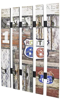 Wandkapstok, Vintage, MDF/Metall, 65x100x9 cm, 10 Haken