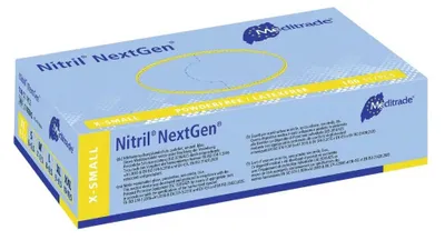 Produktbild von Meditrade Nitril Handschuhe NextGen® EN 455, puderfrei, blau, 100 Stk. - XS / Blau - 4250016471363 | Packung (100 Handschuhe)