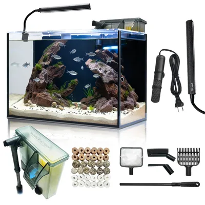 Imagen del producto de Kit de inicio para acuario - 40 litros de vidrio - Completo con filtro e iluminación - Transparente - Para uso interior