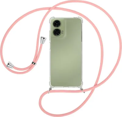 Produktbild von Handykette Backcover-Schutzhülle mit Band (Metall silberfarben) für Motorola Moto G24 - rosa