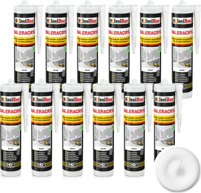 Produktbild von Isolbau Maleracryl 12 x 300 ml Weiß - Plastoelastischer Acryl-Dichtstoff zum Abdichten von Fugen im Innen- & Außenbereich - Kartusche