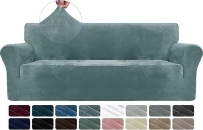 Produktbild von Famanu Sofahülle Velours mit Armlehnen - Grau-Blau