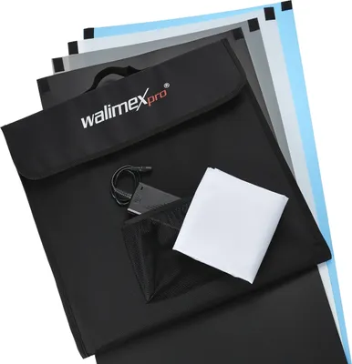 Produktbild von Walimex pro faltbarer LED Aufnahmewürfel 40x40 cm – mobiles Fotostudio mit LED-Beleuchtung, 4 Hintergründen & Diffusor
